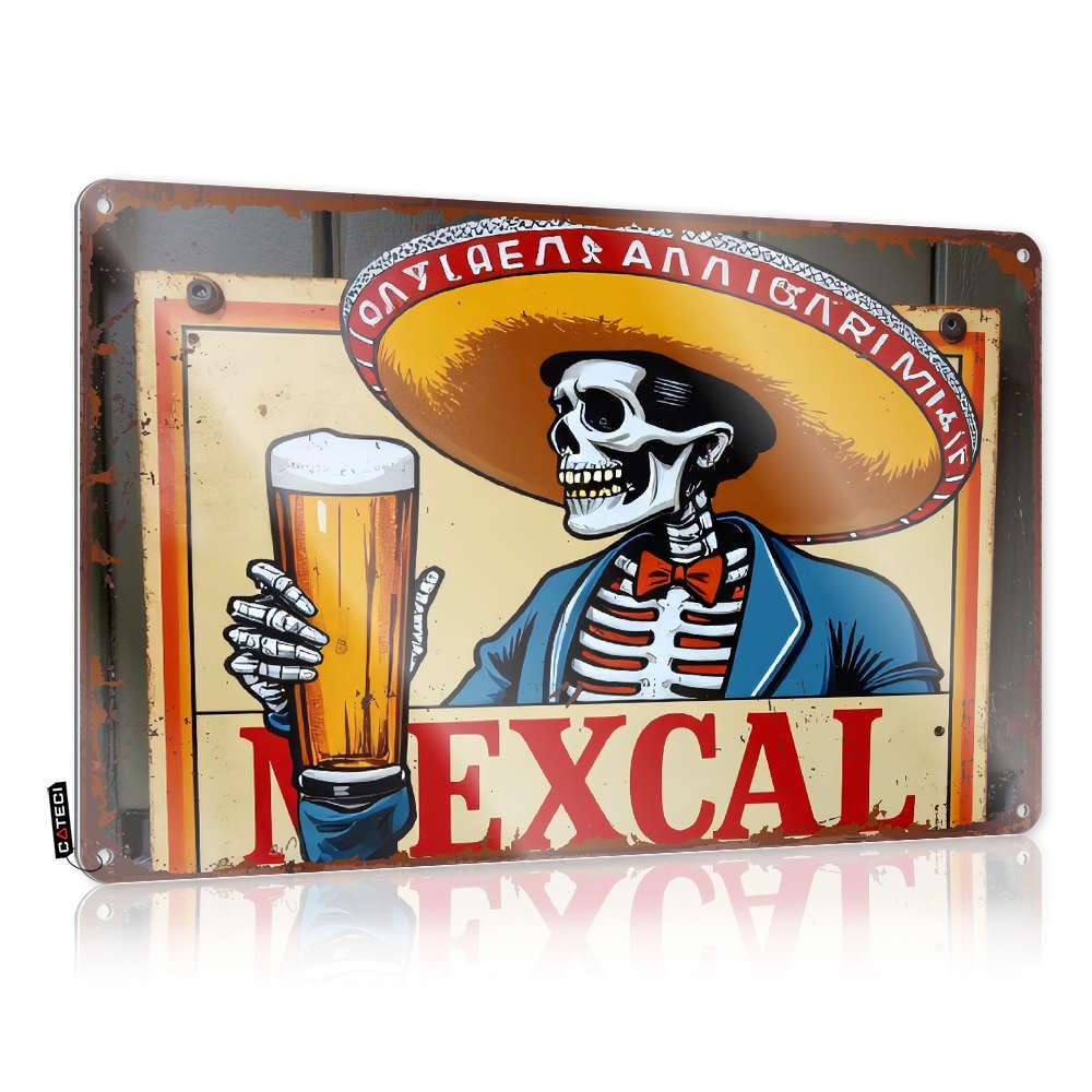 Fzfn Colour Plaques Soft Area Distressed Mexican Beer With A Skeleton In Sombrero. For Restroom - Indie Decor Customizable(20X30cm)