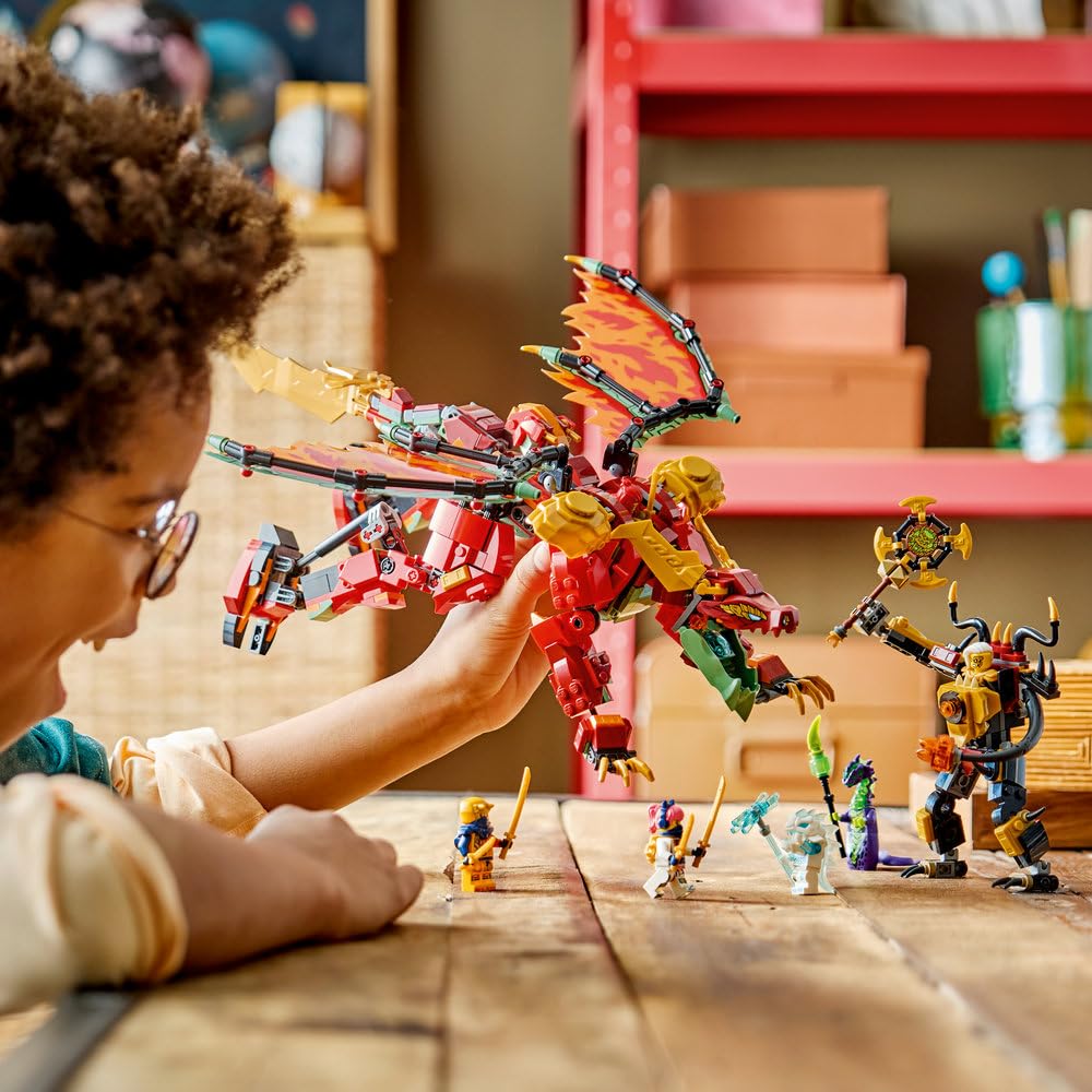 LEGO NINJAGO Transformujący smoczy mech Wyldfyre 71868 | smoczy mech, zabawka akcji, prezent dla chłopca i dziewczynki 9+, bitwa ninja, 821 elementów