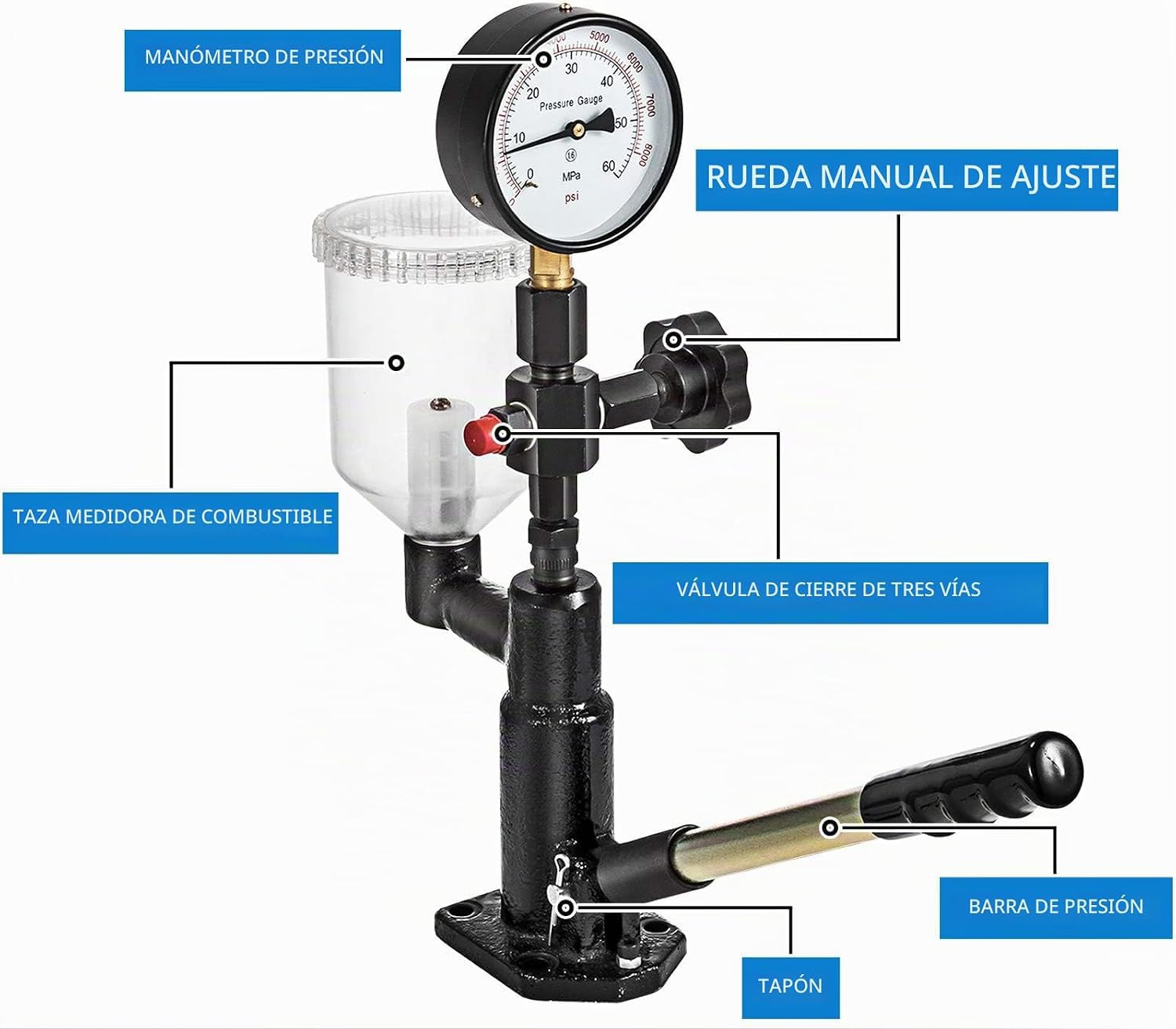 Comprobador de inyectores diesel ALTA PRESIÓN 0-600 Bar fugas y pulverizado