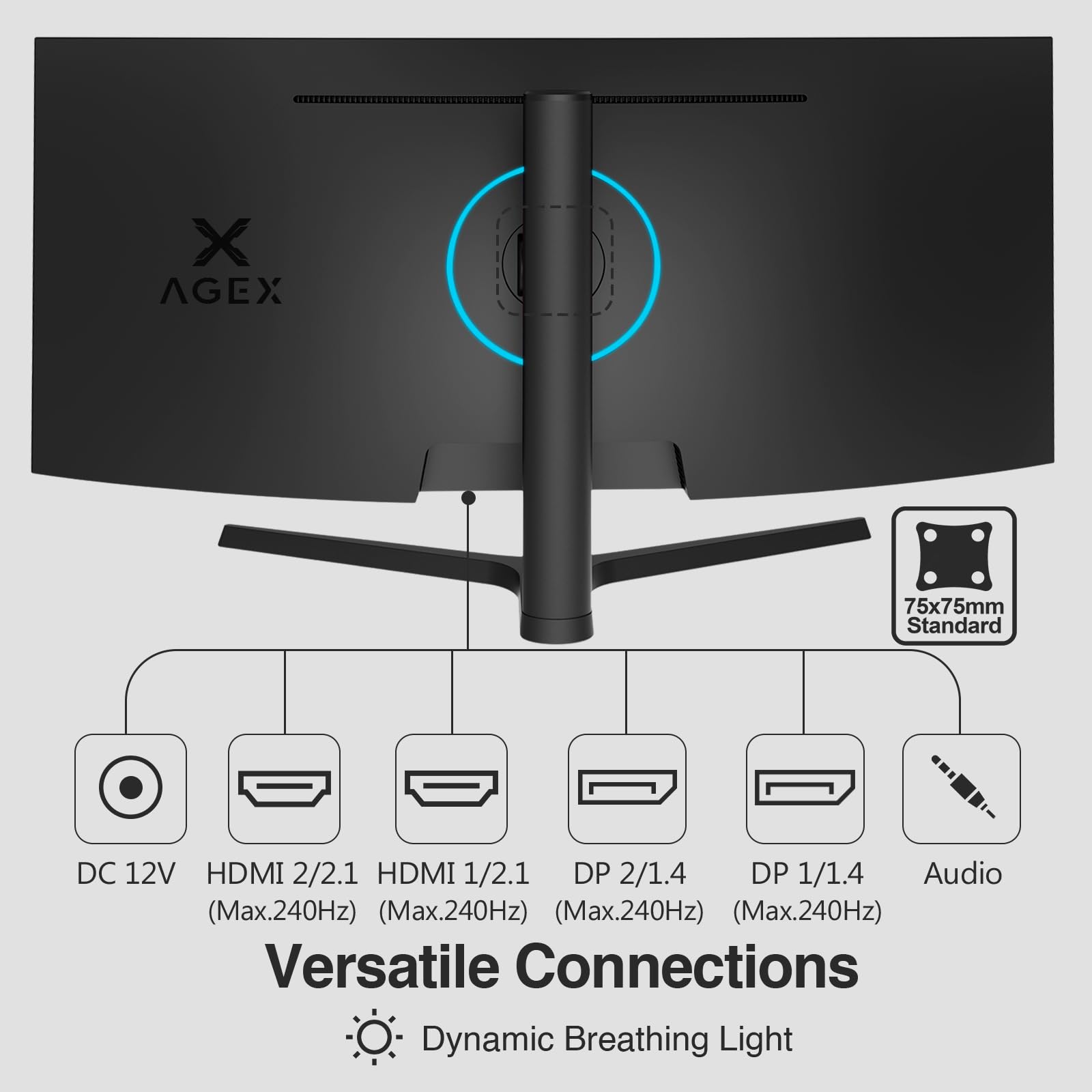 Z-Edge AGEX Écran PC Gaming Incurvé 34 Pouces 240Hz 3440x1440 1500R 1ms | Hauteur réglable 115mm, PIP/PBP, FreeSync, DP1.4 & HDMI2.1, 4000:1, VESA
