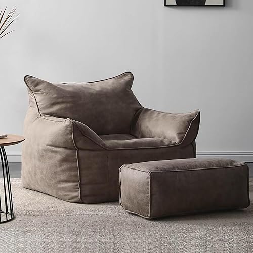 Miniatura 8 de Funda para puf (sin relleno), funda de lujo para sofá individual perezoso, de piel sintética, de gamuza sintética, puf para dormitorio, sala de