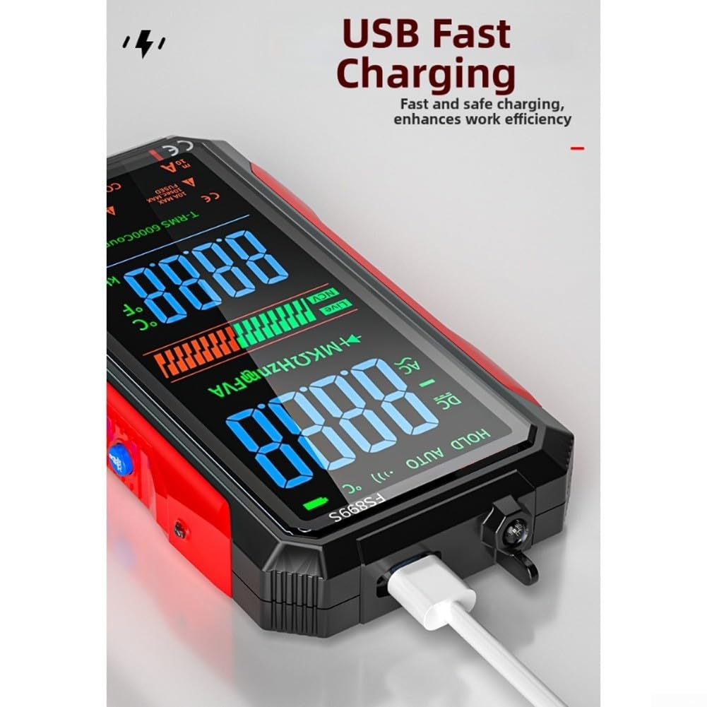 FS899S Digital Multimeter, USB-C Rechargeable Power, Large Backlit Display, Flashlight and Voice Broadcast, RMS Digital Multimeter for Home and Industrial Electrical Testing (FS899S+Bag)