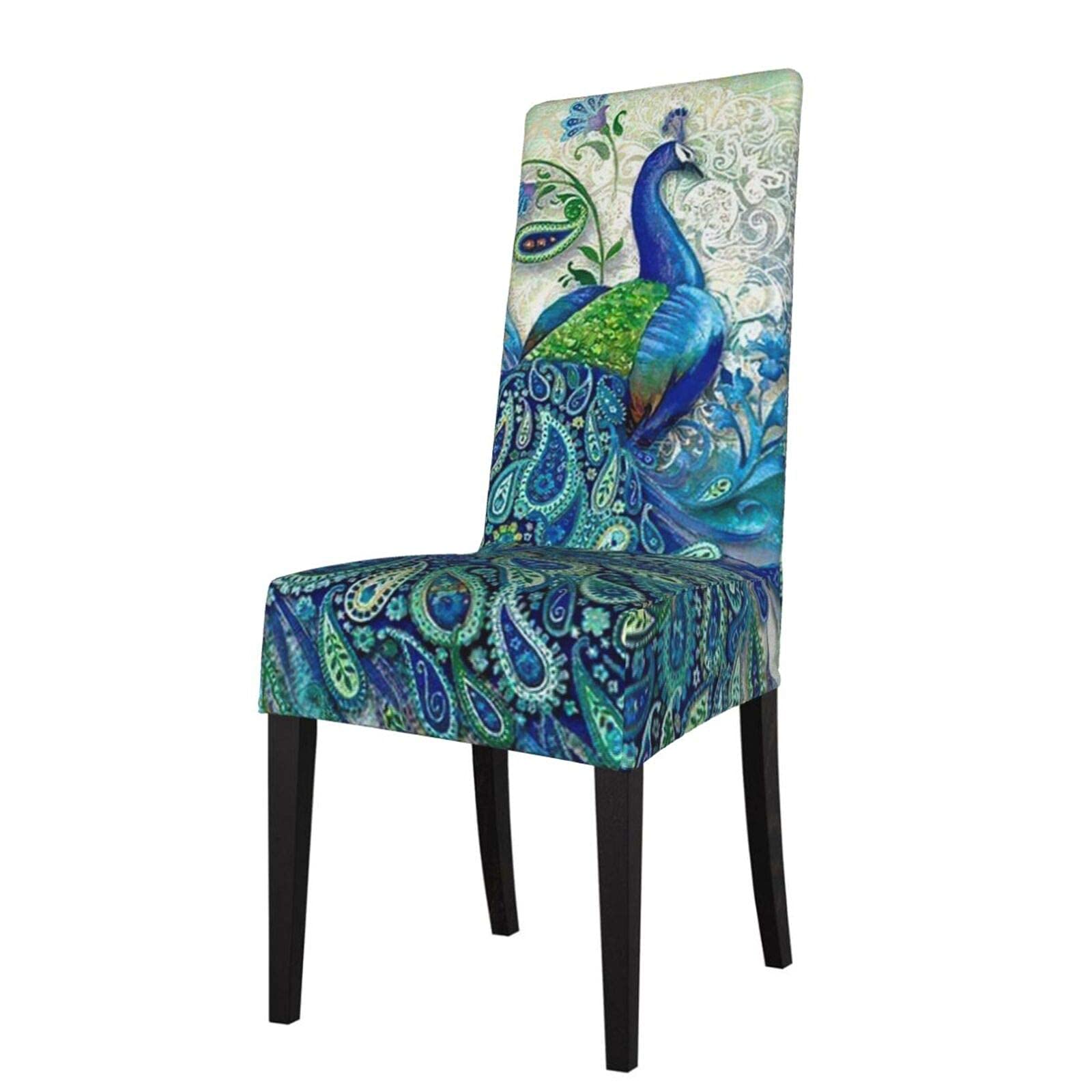 Seat Cover For Chair Blue Peacock Dining Room Chair Covers Slipcovers Stretch Washable Chair Protector