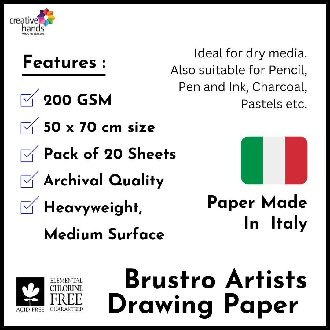Brustro Papier do rysowania artystycznego, 200 g/m², 50 x 70 cm, 20 arkuszy