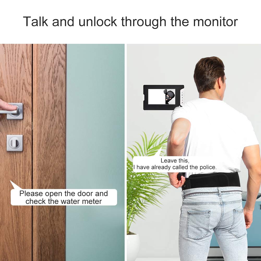Interphone Vidéo, Interphone Vidéo Filaire avec Écran LCD de 7 Pouces avec Caméra Extérieure 1000TVL Support de Vision Nocturne IR Surveillance Déverrouillage Interphone Bidirectionnel (EU)