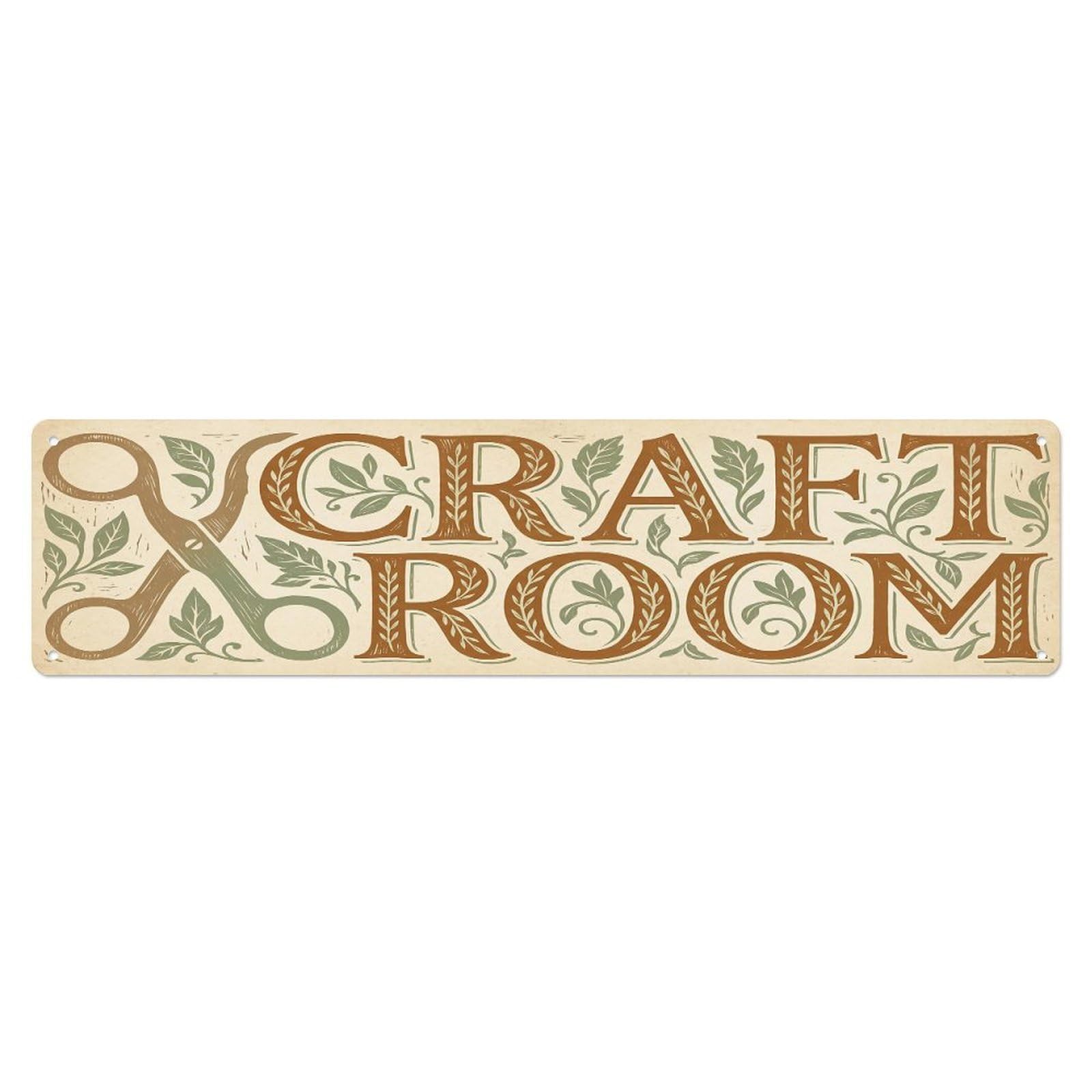 Vintage Craft Room Text Scissors Metal Tin Sign