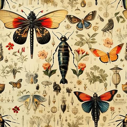REDAMANCY Vintage Insects Butterfly Dragonfly Plants Leaf Specimen Museum Peel and Stick Wallpaper Stick on Contact Paper Vintage Wall Paper Easy Peel Off for nightstand Drawer Cabinet Renter Cover
