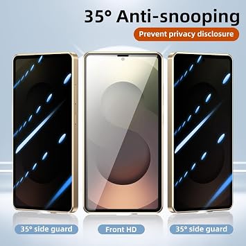 Samsung Galaxy S25 Ultra用覗き見防止ケース、360度前後プライバシー強化ガラスカバー、アンチスパイスクリーン、覗き見防止磁気吸着メタルバンパーレンズプロテクター付きシルバー