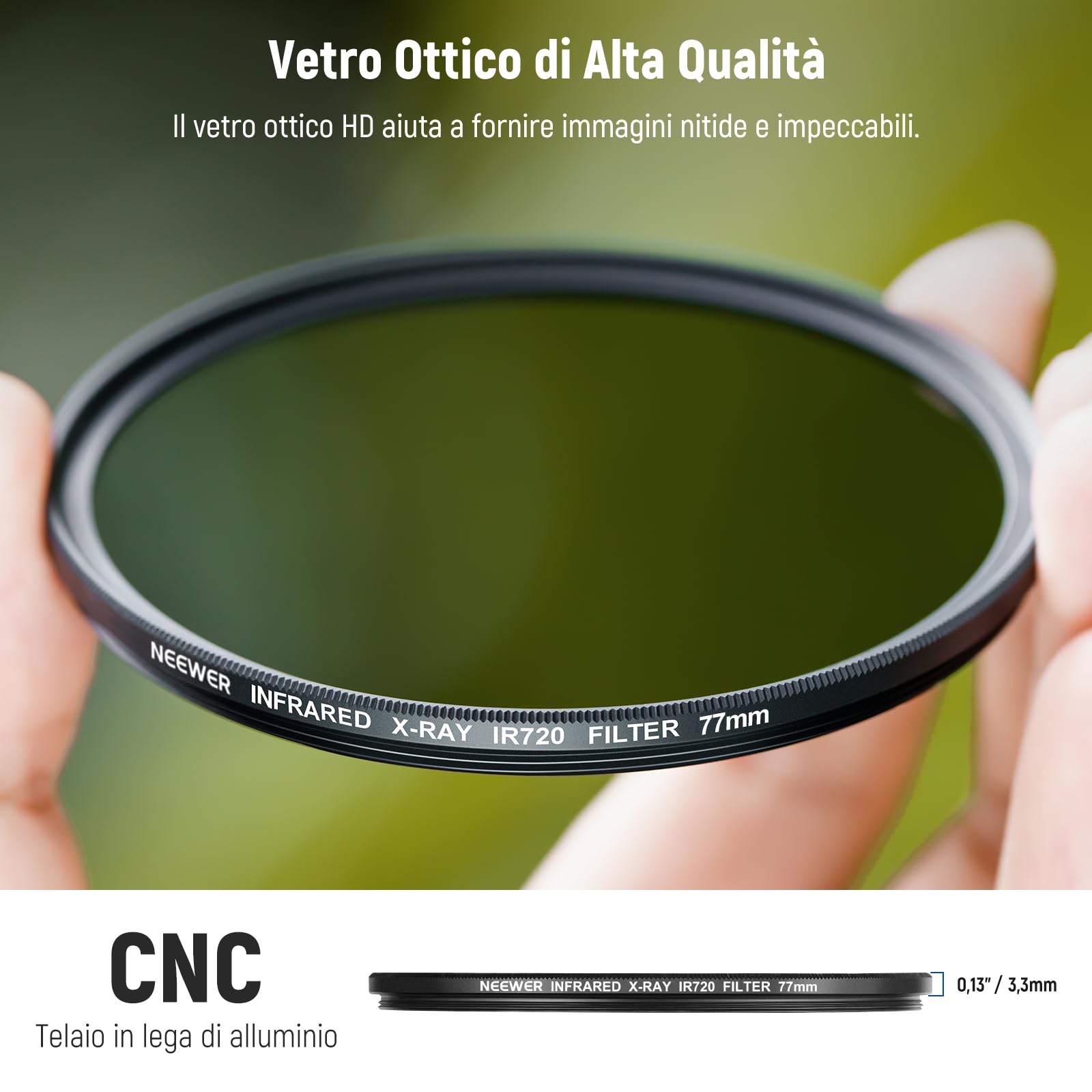 NEEWER Set di Filtri a Infrarossi 77mm, 4 Filtri IR per Raggi X IR720/IR760/IR850/IR950 con Custodia e Panno, Compatibile con Canon Nikon Sony Panasonic Fuji Kodak, le fotocamere DSLR Supportate IR