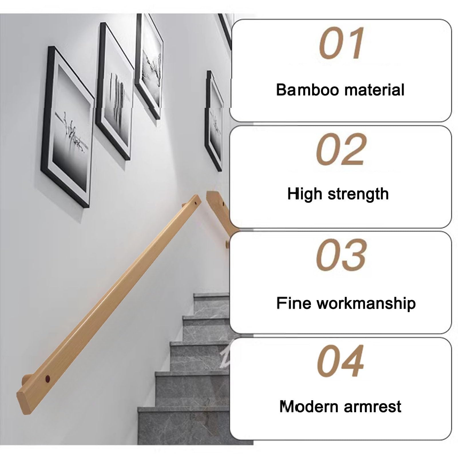Treppengelnder Bambus-Treppenhandlufe mit Holzhalterungen, 1,66,5 Fu  langes Wandgelnder fr den Innen- und Auenbereich, 3,5 cm ovale  rutschfeste Armlehne ( Color : Bamboo , Size : 1.2M/4FT ) : Amazon.de:  Baumarkt