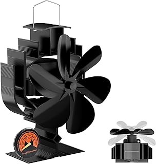 Oscillating Wood Stove Fan - 60° Left-Right Rotation, 6-Blade Heat Powered Fireplace Fan with Magnetic Thermometer, Non-Electric for Fast Warm Air Circulation