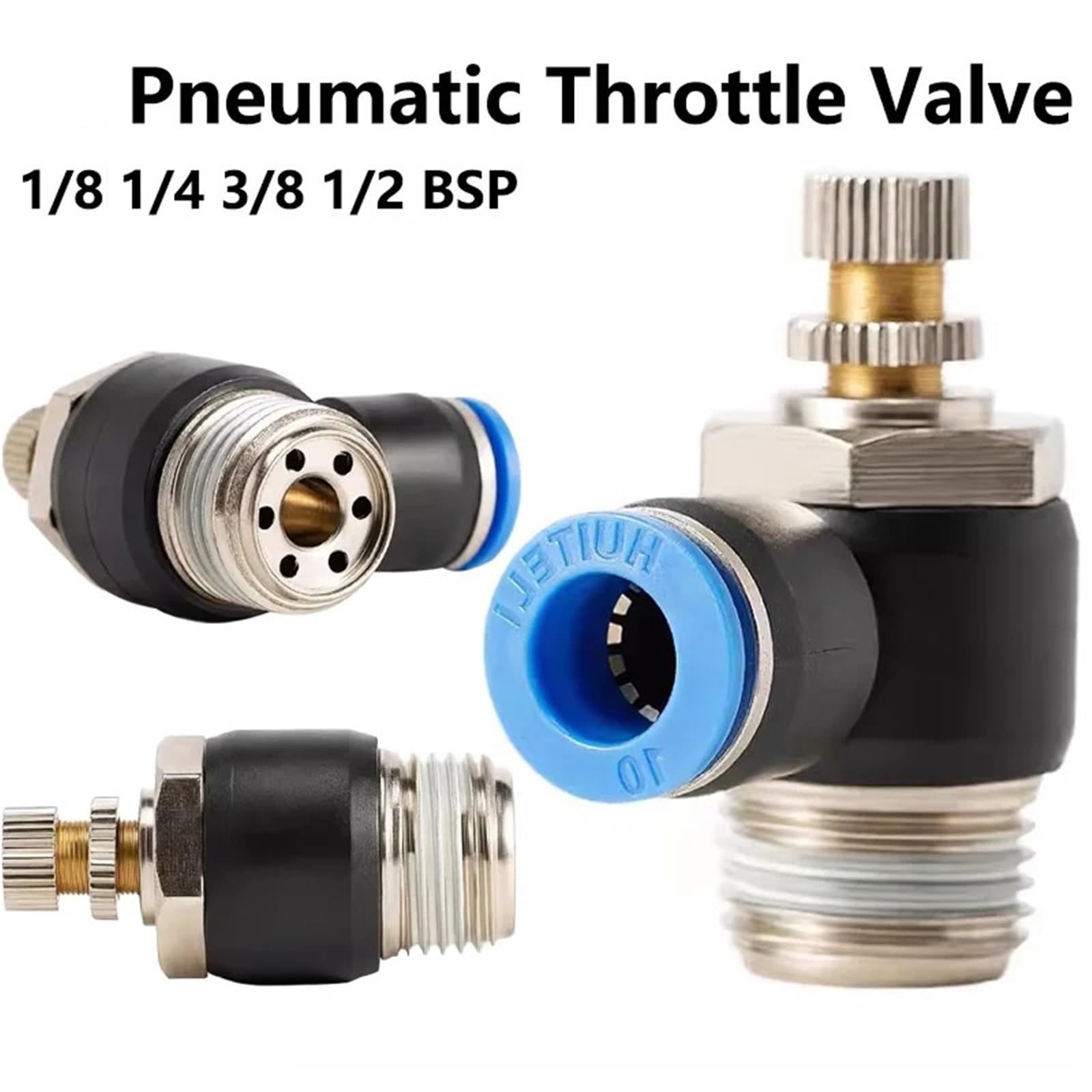 valvola limitatrice pressione 20/50/100 PZ 1/8 1/4 3/8 1/2 4 6 8 10mm Tubo flessibile Aria l Raccordo pneumatico regolabile Valvola a farfalla Controller valvola di riduzione(A3,100 PCS)