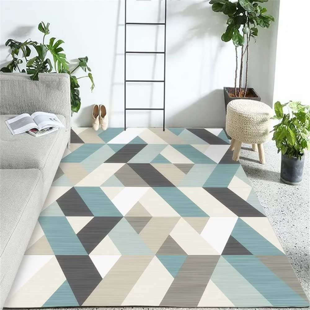 Tapis de salon bleu à motifs tissés anti-poussière pour chambre et séjour