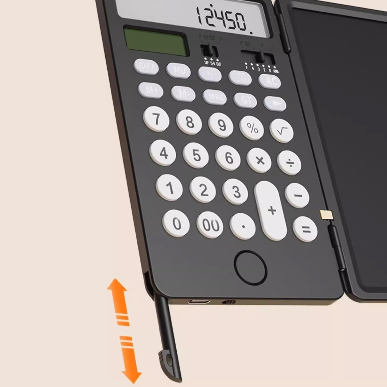 Calculatrice Scientifique Écran LCD à 12 Chiffres Rechargeable avec Tablette Écritoire Calculette Simple 15.2×18cm，Approprié L'école la Maison Le Bureau(Yellow)