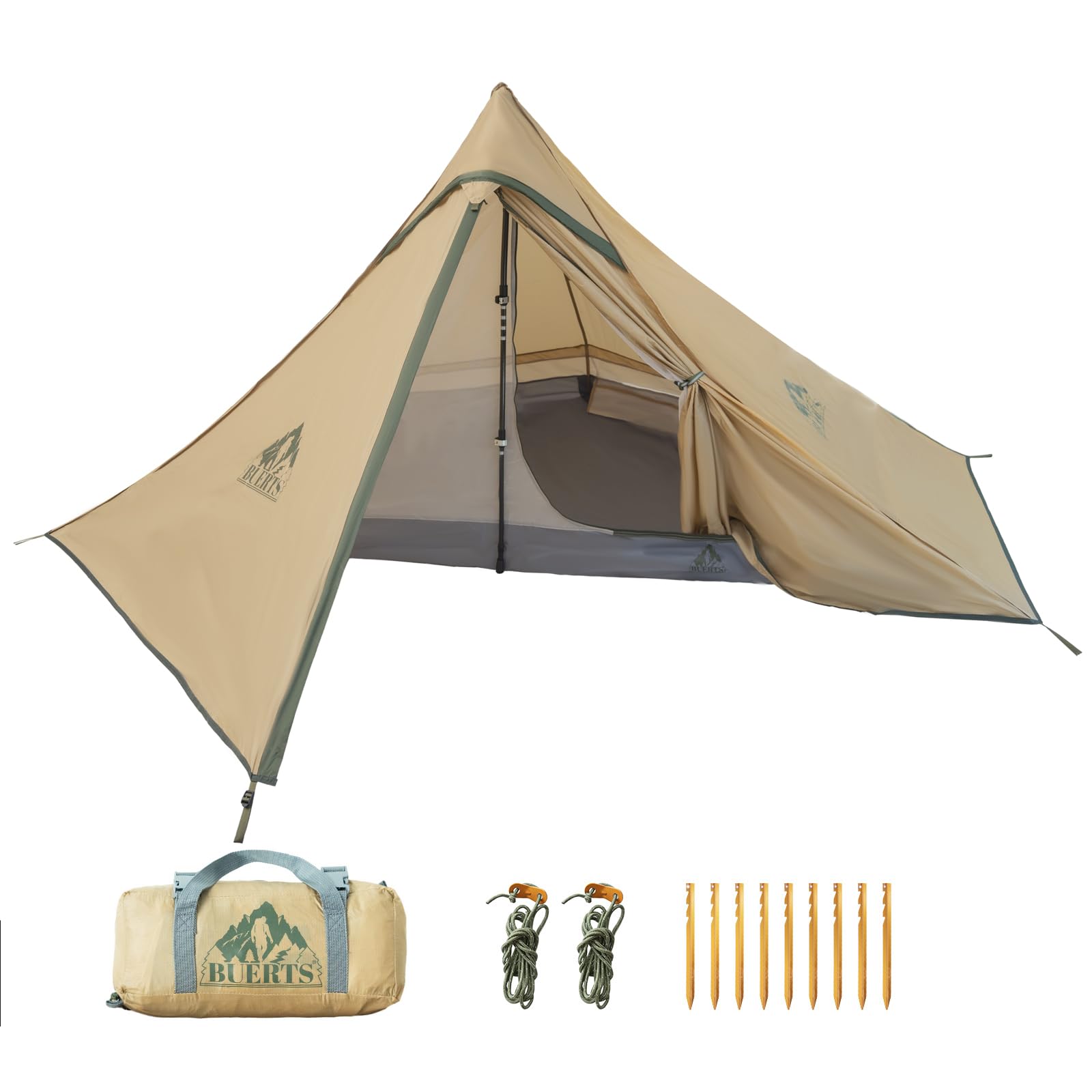 Tente Camping randonnée Ultra-légère 1 Personne, 3 Saisons | 1kg, sans arceau compatible bâtons. Rangement 29×12×12cm, montage rapide. Spacieux, 20D silicone, PU3000, renforts