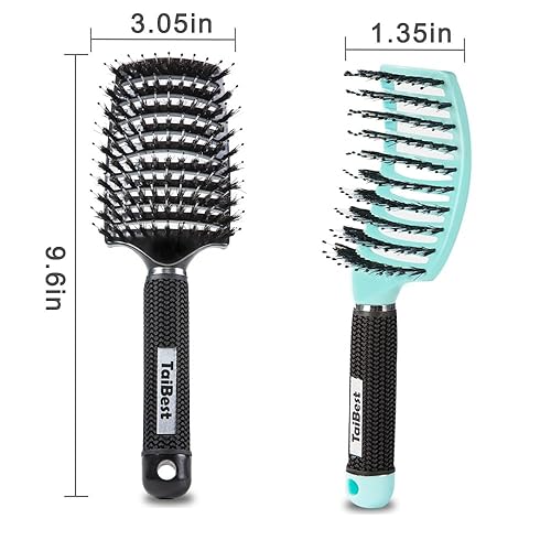 Miniatura 4 de Juego de cepillos de cerdas de jabalí  Cepillo desenredante para cabello seco, húmedo para cabello fino, grueso y rizado, cepillo de pelo curvado y