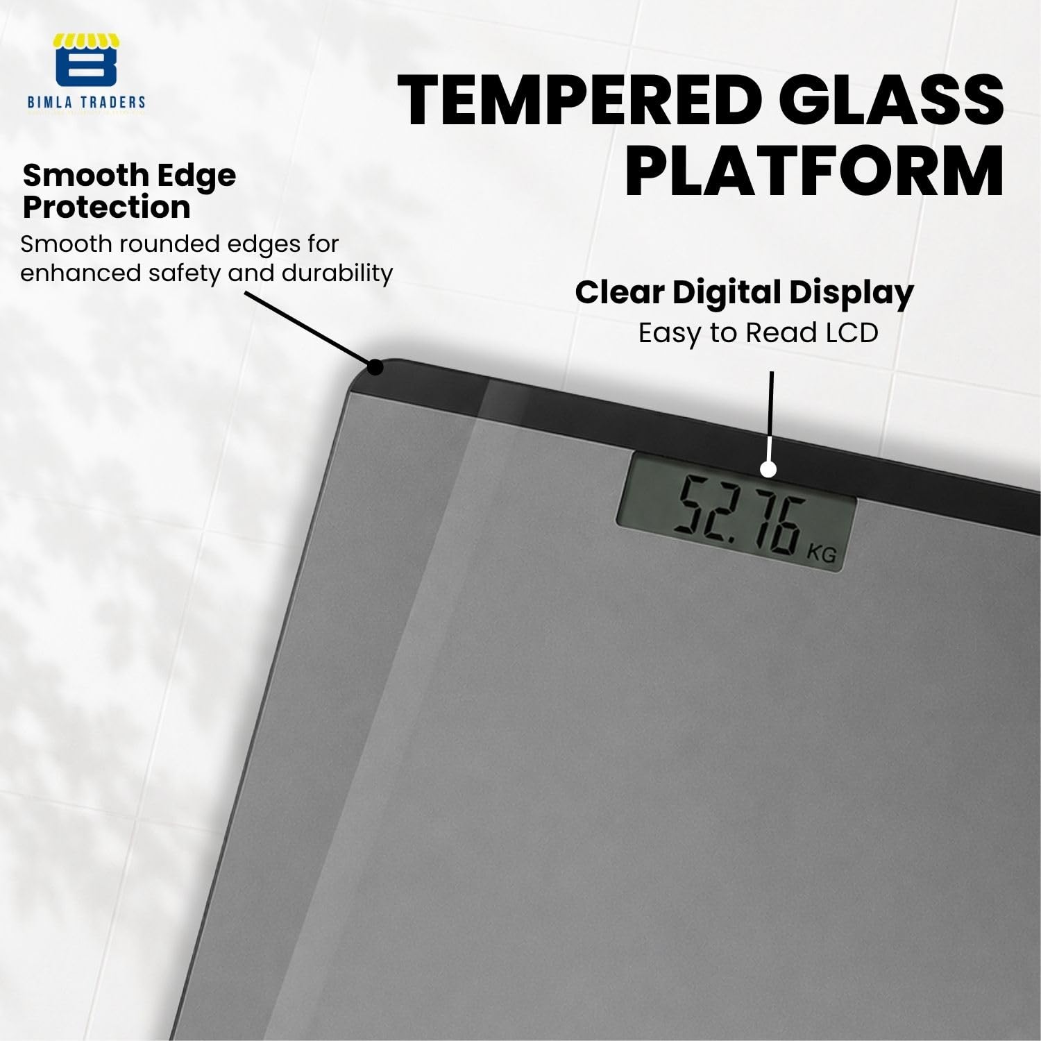 Btag Premium Digital Body Weight Scale | 26Γ26 cm Wide Platform | Clear LCD Display | Anti-Skid Base | 180 kg Capacity Block Design (Black) 2