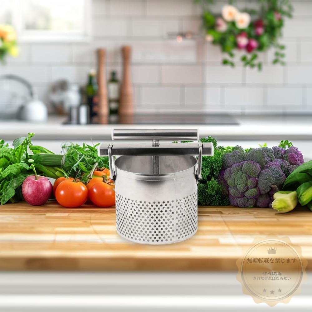 Amazon.co.jp: IWEJ ステンレス鋼製野菜絞り器 ろ過ネット付き 手動