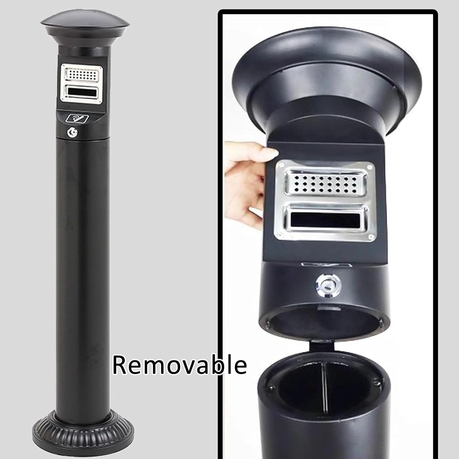 Cigarette butt collector,Outdoor Standing Ashtray - Commercial Vertical Cigarette Butt Receptacle for Public Smoking Areas - Durable Floor Standing Ash Tray (Black) - Ideal for Patios and Ou