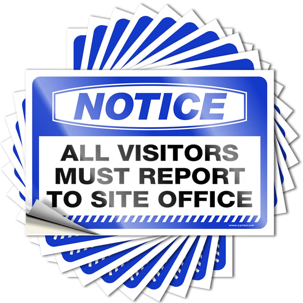 Car Stickers Funny Notice All Visitors Must Report to Site Office Stickers 10 Pcs Funny Bumper Stickers Inappropriate Stickers(8X12CM)