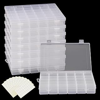 8 Pack 36 Grids Plastic Beads Storage Containers, Jewelry Box Storage Containers with Removable Dividers, Clear Plastic Organizer Box for Beads, Art Crafts, Label Stickers Included