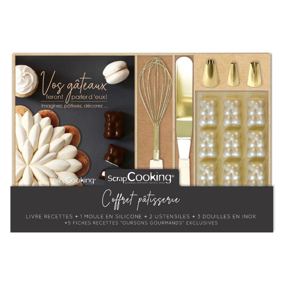 Scrapcooking Set di pasticceria: libro, spatola, frusta, boccole e stampo