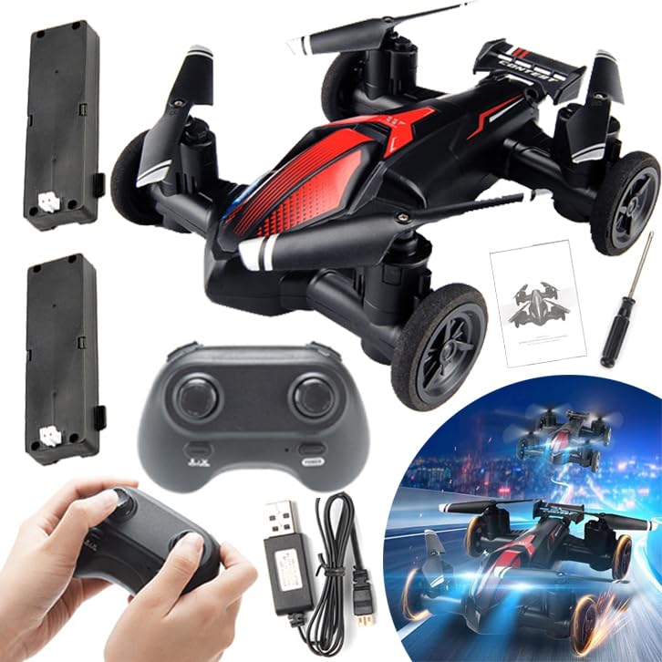 Flying Car Dual Mode Control Flying Car, 2024 New With 2 Batteries (endurance 16 Minutes) 2.4ghz Flying Car Air-ground Dual Mode Remote Control Flying Car,360°rolling, Led Lights red