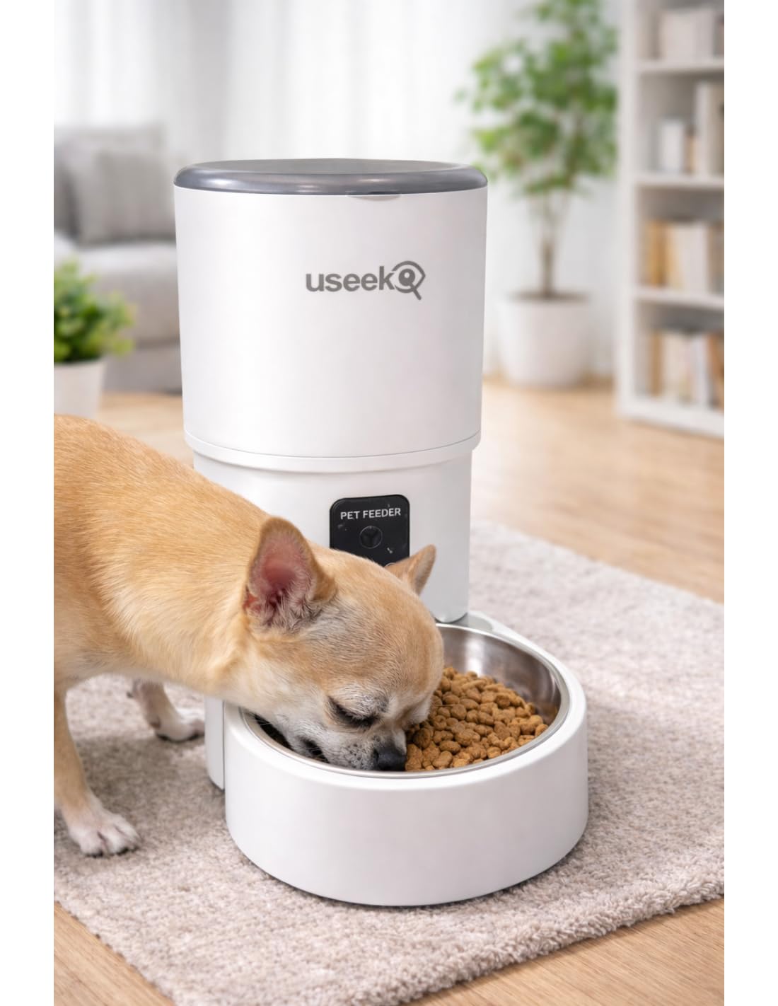 Distributore Automatico Cibo Smart con Videocamera Wi-Fi per Gatti e Cani, Controllo App, Audio Bidirezionale, Bianco
