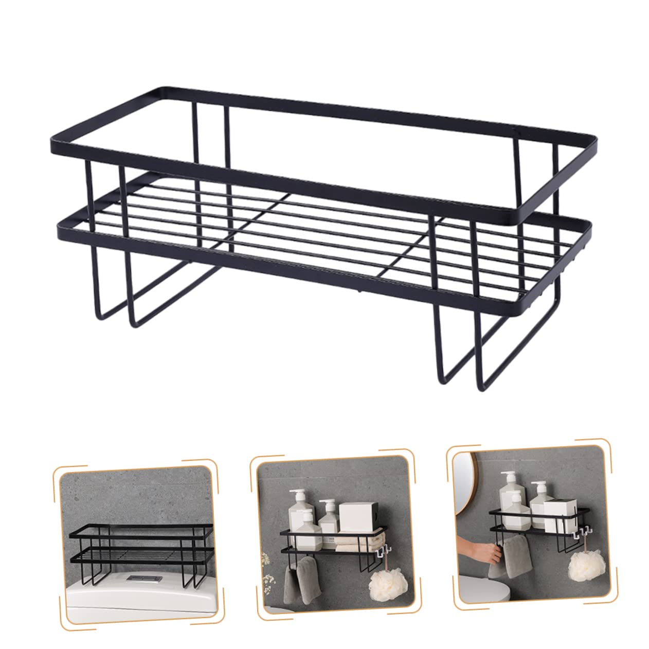 Mensola da Doccia Nera Perforazione Organizer per Facile da Installare Materiale Resistente per Asciugamani e Accessori per Ordinati