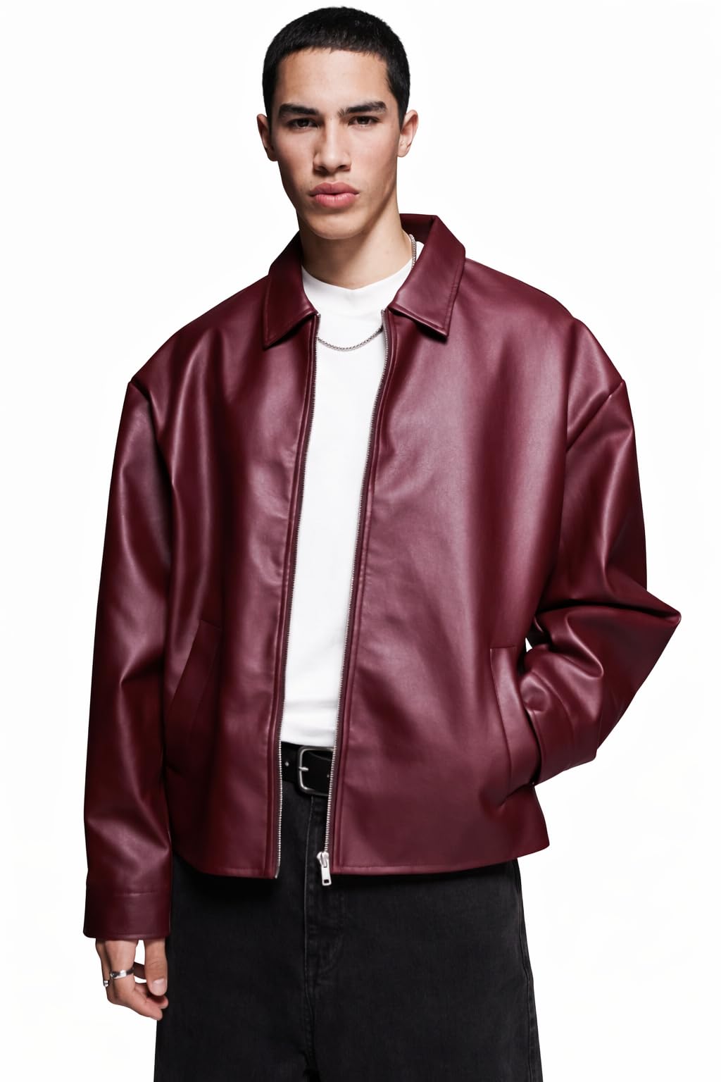 drip spoiler Men's Maroon Faux Leather Jacket with Zip Closure, Full Sleeve Biker Style for Winter and Party-picture-12