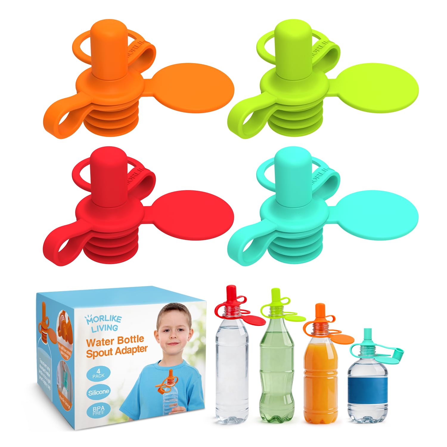 Water Bottle Spout Adapter, Silicone Baby Water Bottle Adapter for Toddlers, Protects Kids Mouth - No Spill & BPA Free (Mix - 4 Pack)