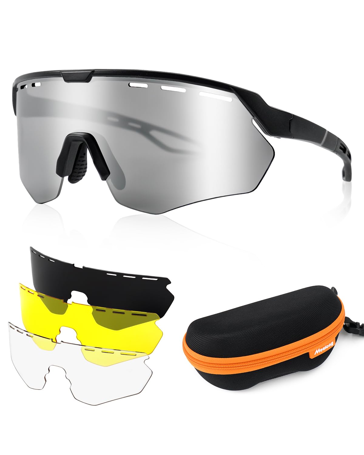 Meeloog Cycling Glasses for Men Women with 3 Lens Polarized Night Vision UV Protection Pickleball Baseball Running Sports Sunglasses Wear Lightweight