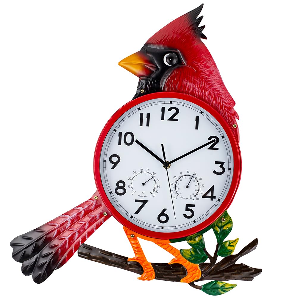 HOBYLUBY Large Outdoor Clock Silent Non-Ticking, Cardinal Outdoor Wall Clock with Thermometer & Humidity Decorative Outdoor Clocks for Patio, Garden,