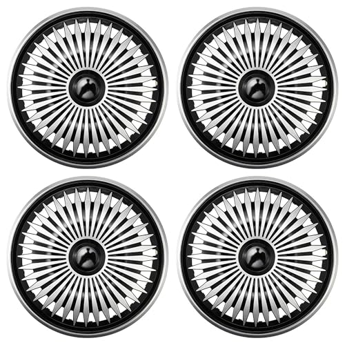 Image of Multi-Spoke Silver with Black Hubcap Wheel Cover Replacement Kit 16 inch Hub Caps Wheel Rim Cover Car Exterior Accessories Pack of 4, 16 inches