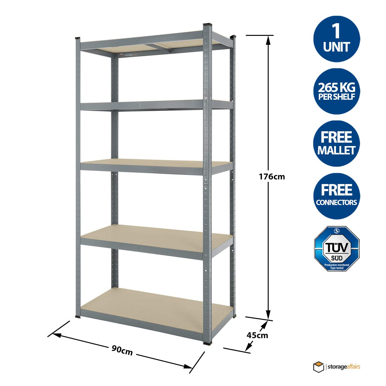 Extra Heavy Duty Garage Shelving 176h x 90w x 45d (cm) 265kg Per Shelf