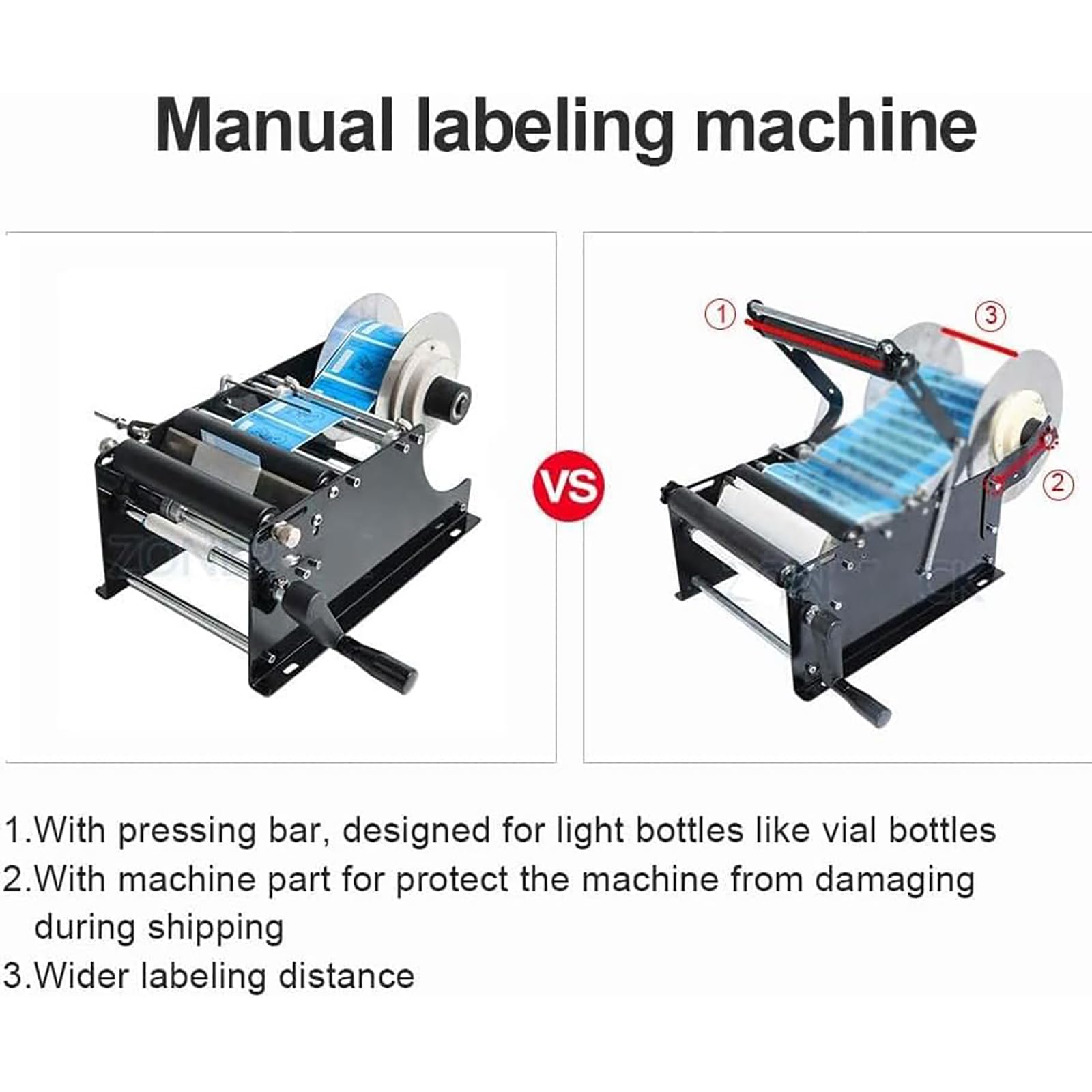 Etichettatrice semiautomatica per bottiglie, applicatore manuale di etichette con barra di pressatura, larghezza 10-110 mm e lunghezza 10-300 mm regolabile, 15-30 bottiglie/minuto, per lattine