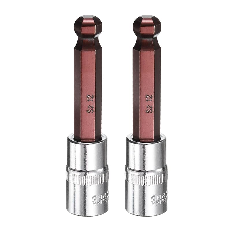 Soquete para Bit Sextavado com Ponta Esférica 12 mm HARFINGTON, Encaixe Quadrado de 1/2 pol., Aço S2 e CR-V, 2 peças