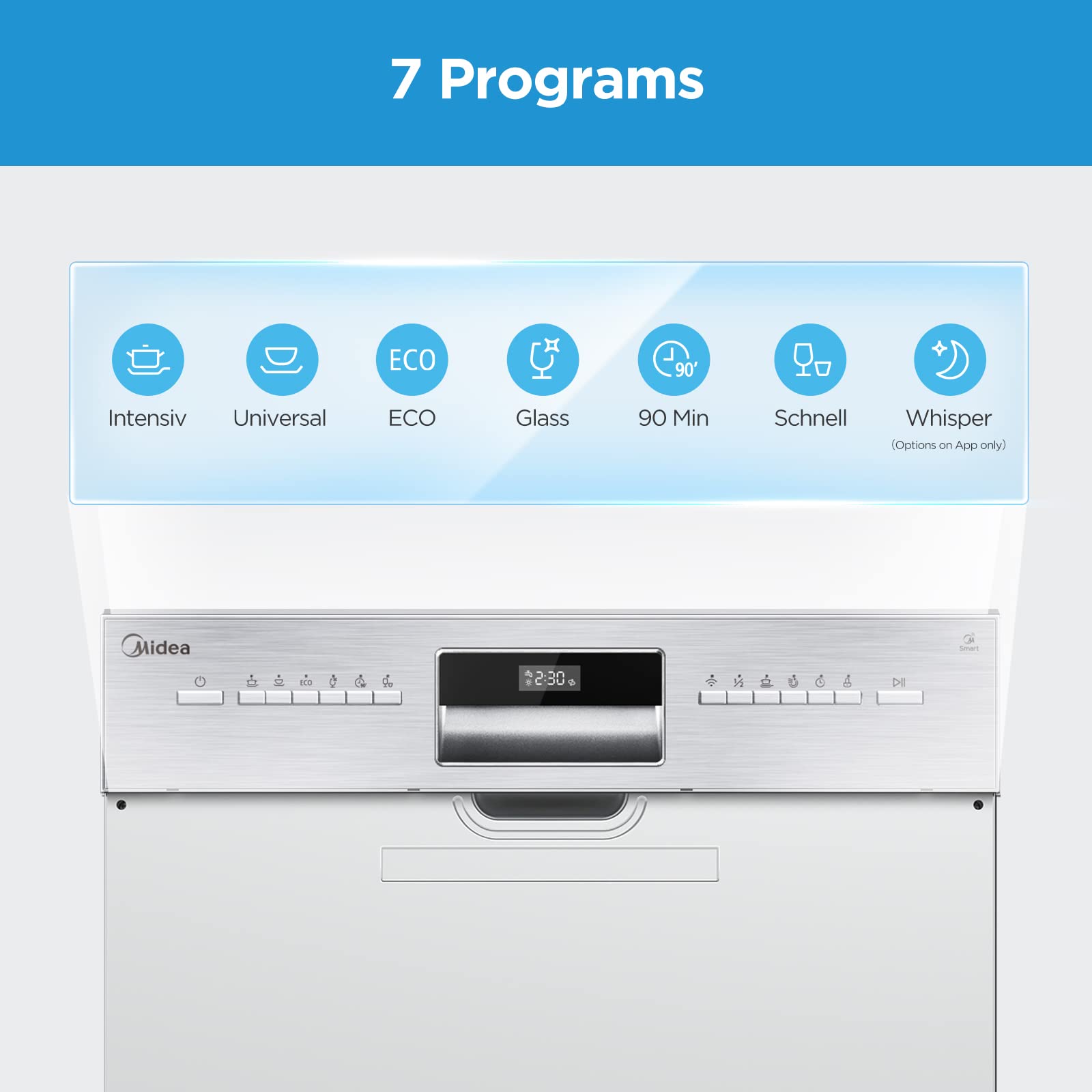 Midea SI 3.60N Geschirrspüler 60 cm Teilintegriert 13 Maßgedecke WiFi Extra Trocknung 7 Programme 49dB Inox