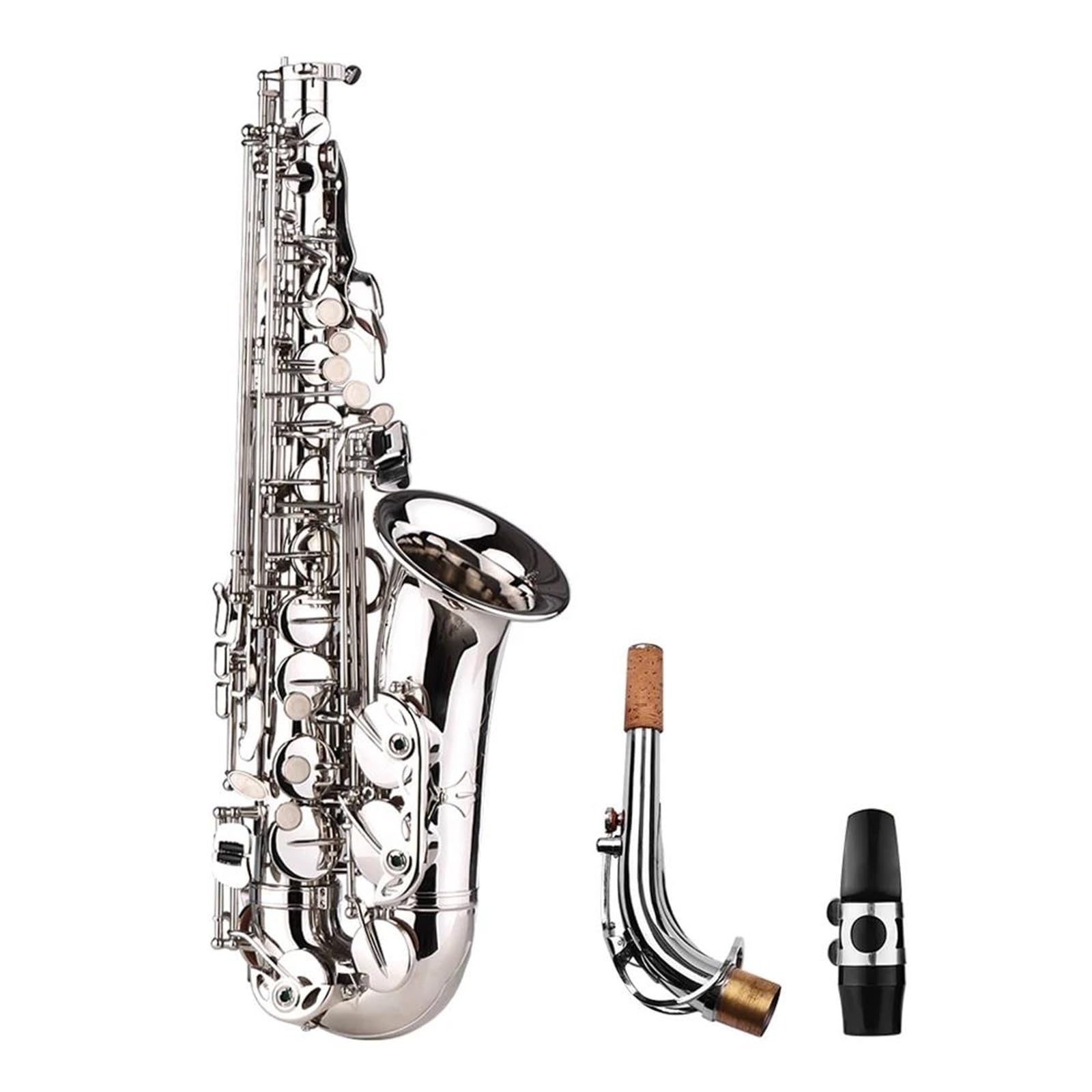 Saksofon Saksofon Saksofonowy Eb Alto E Płaski Mosiężny Rzeźbiony Wzór Na Powierzchni Plastikowy Ustnik Wykwintny Z Torbą (Color : Silver)
