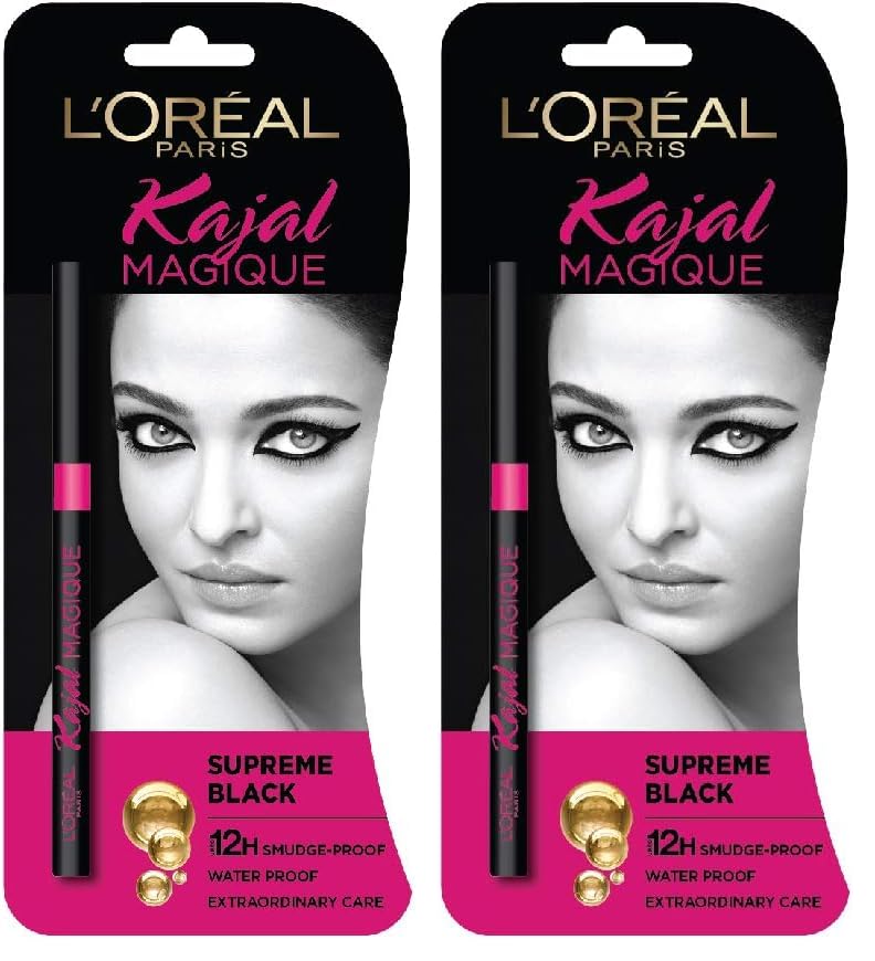 L'Oréal Paris Kajal, Waterproof Eyeliner, 14 Hours of Smudge-Proof Wear, With Vitamin E, Cocoa Butter, Olive Oil Esters and Vitamin C, Magique, Colour: Supreme Black. 0.35g (Pack of 2)-image-7