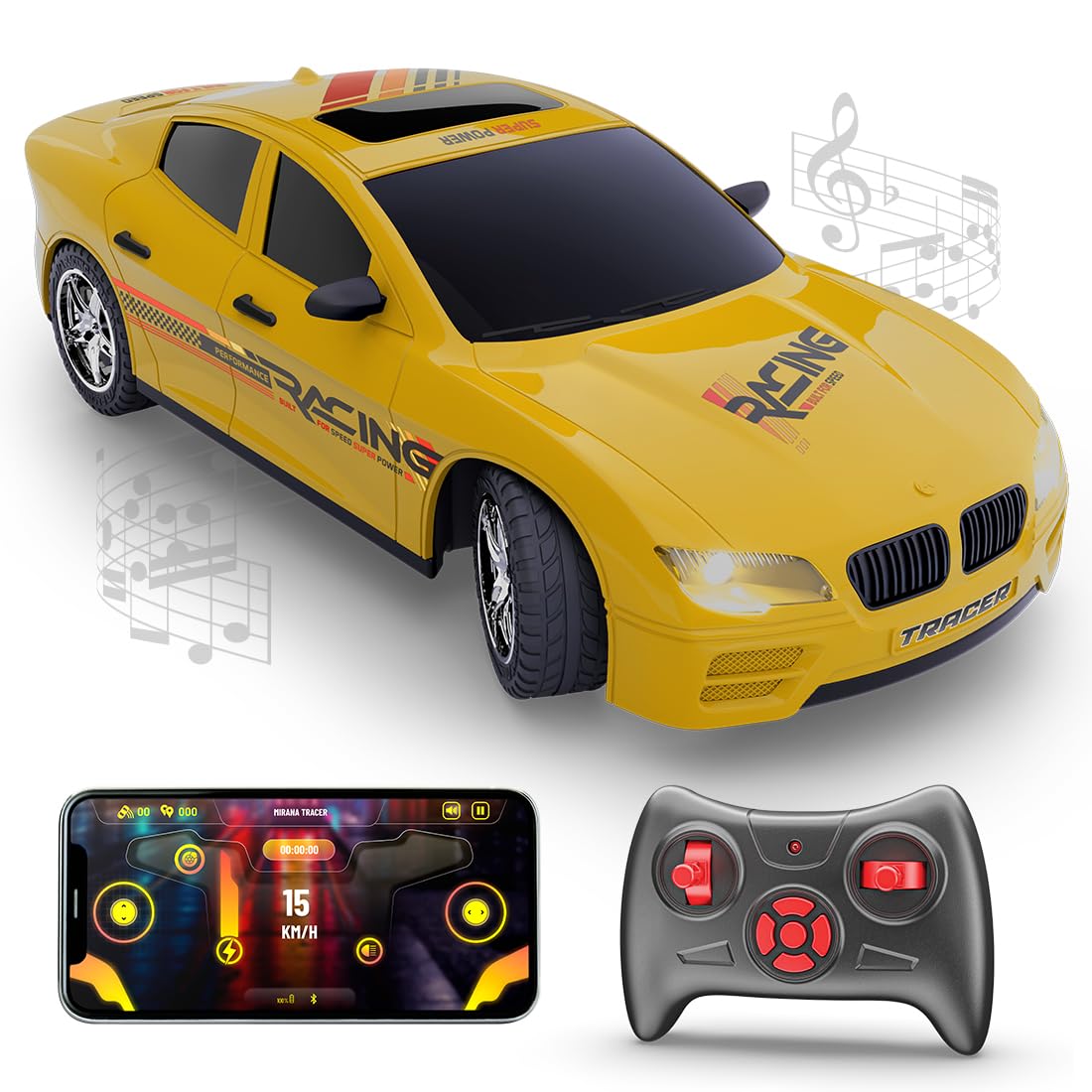 Mirana Tracer Remote App Controlled Car Toy for Kids USB Type-C  Rechargeable High Speed Drift RC Vehicle Nitro Boost with In-built 