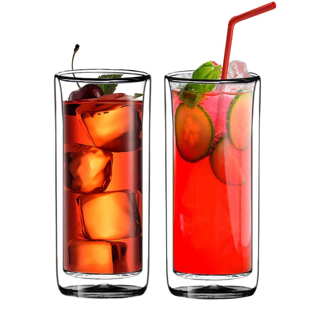 Suns Tea Set of 2 20oz 600ml Ultra Clear Strong Double Wall Insulated Thermo Glass Tumbler V3 Highball