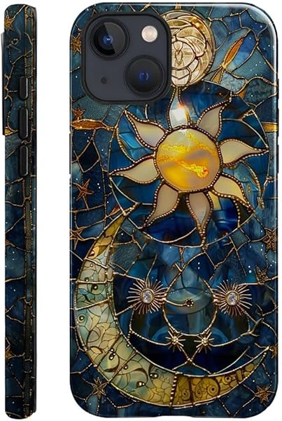 Generic Case Compatible with iPhone 14 Plus - Glossy Hybrid Durable Shockproof Phone Cover,Cases for Woman Girl - Moon Stars Celestial Glass