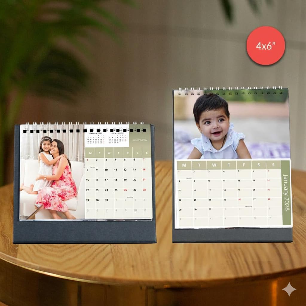 Photojaanic Personalized Calendar 2026| Table Desk Calendar (4”x 6" Portrait, 12 Photos)| Personalized Calendars with Photos For Family, Friends, Travel Memories | Customized Calendar-image-14