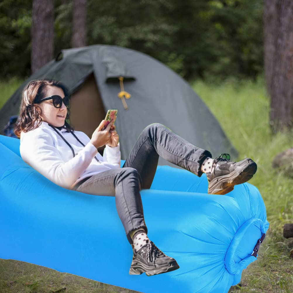 Gohytal Aufblasbare Liege, Luft Sofa, Luftsofa mit Tragetasche, Wasserdichtes Aufblasbare Air Lounger für Garten, Seeufer, Strand, Camping, Picknick, Musikfestivals, Aufblasbarer Sessel (Himmelblau)