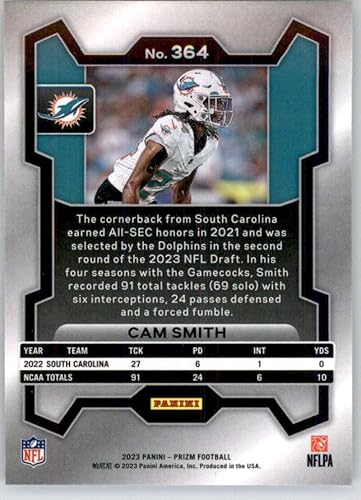 Miniatura 2 de 2023 Panini Prizm #364 Cam Smith RC Rookie Miami Dolphins NFL Football Base Trading Card