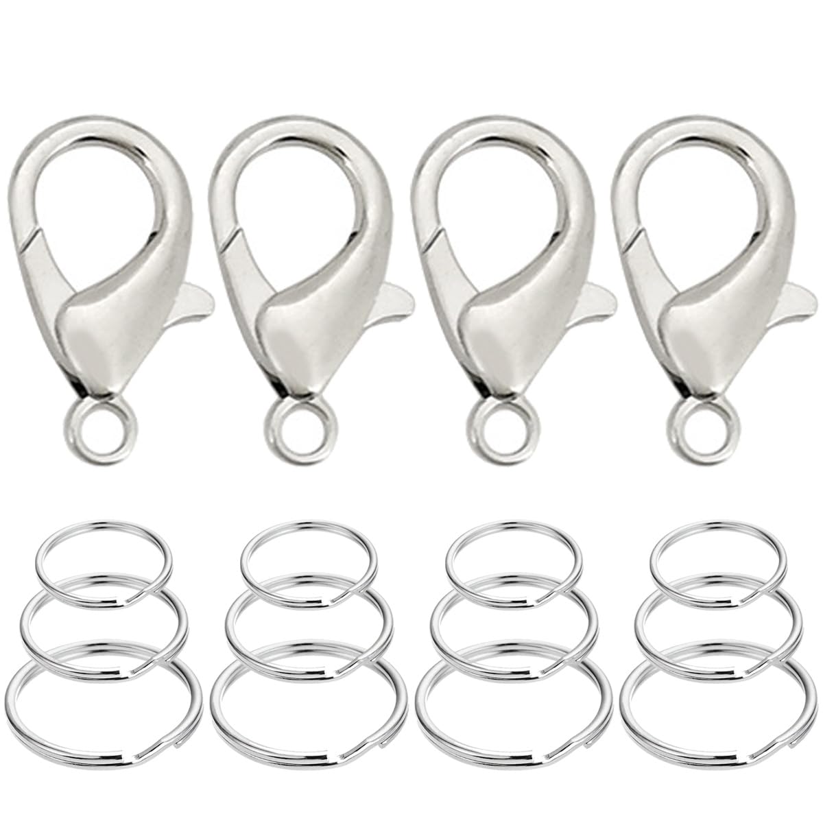ZAAWUUT 4 Sets Dog Tag Clips,Dog Tag Attachment Clip,Mini Replaceable ID Tag Holder for Pet Collar,1.2-Inch Clip with Keyring in 3-Size (Silver)