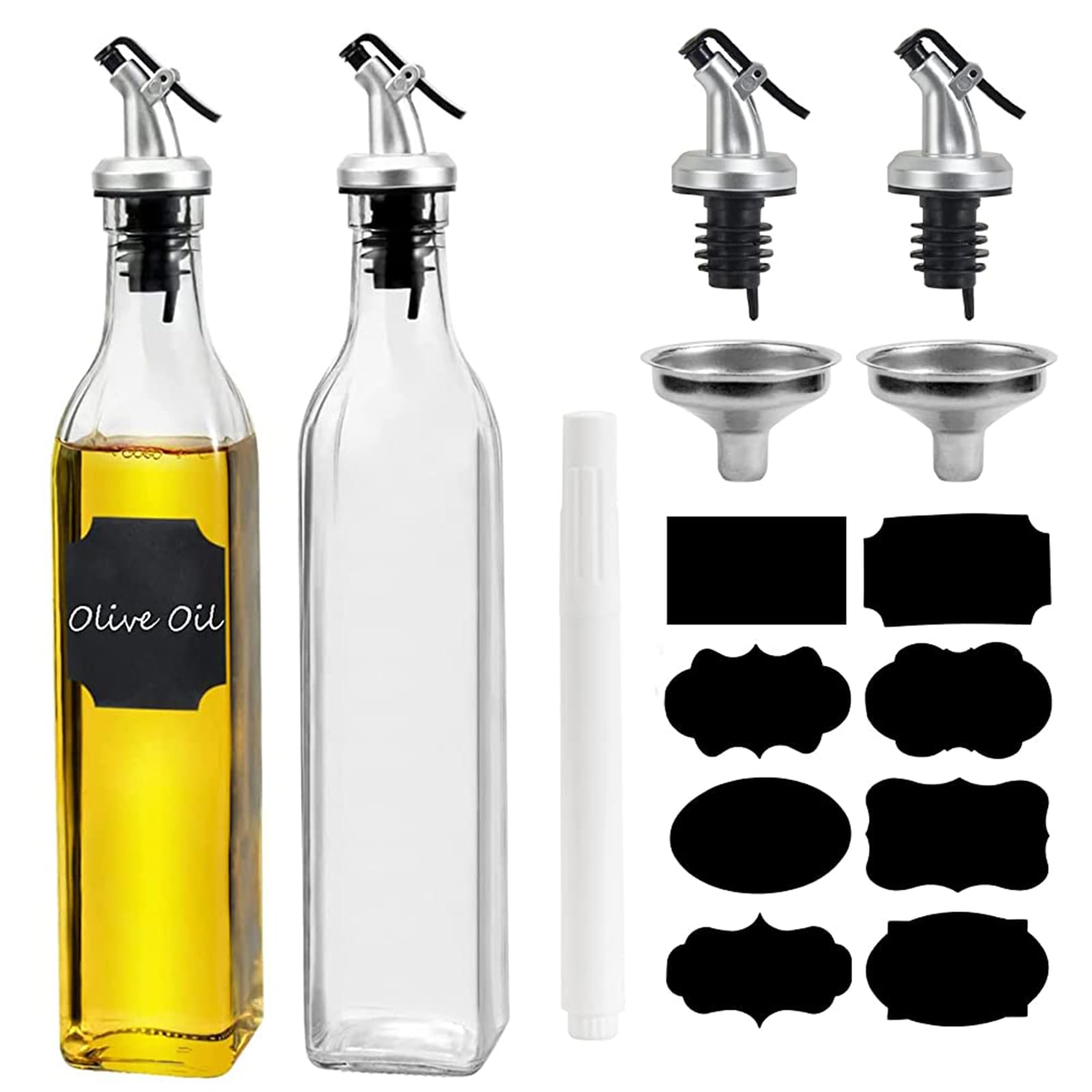 WERTIOO 2 Pack Olive Oil Dispenser Bottle for Kitchen 500 ml Clear Glass Oil Olive Bottle