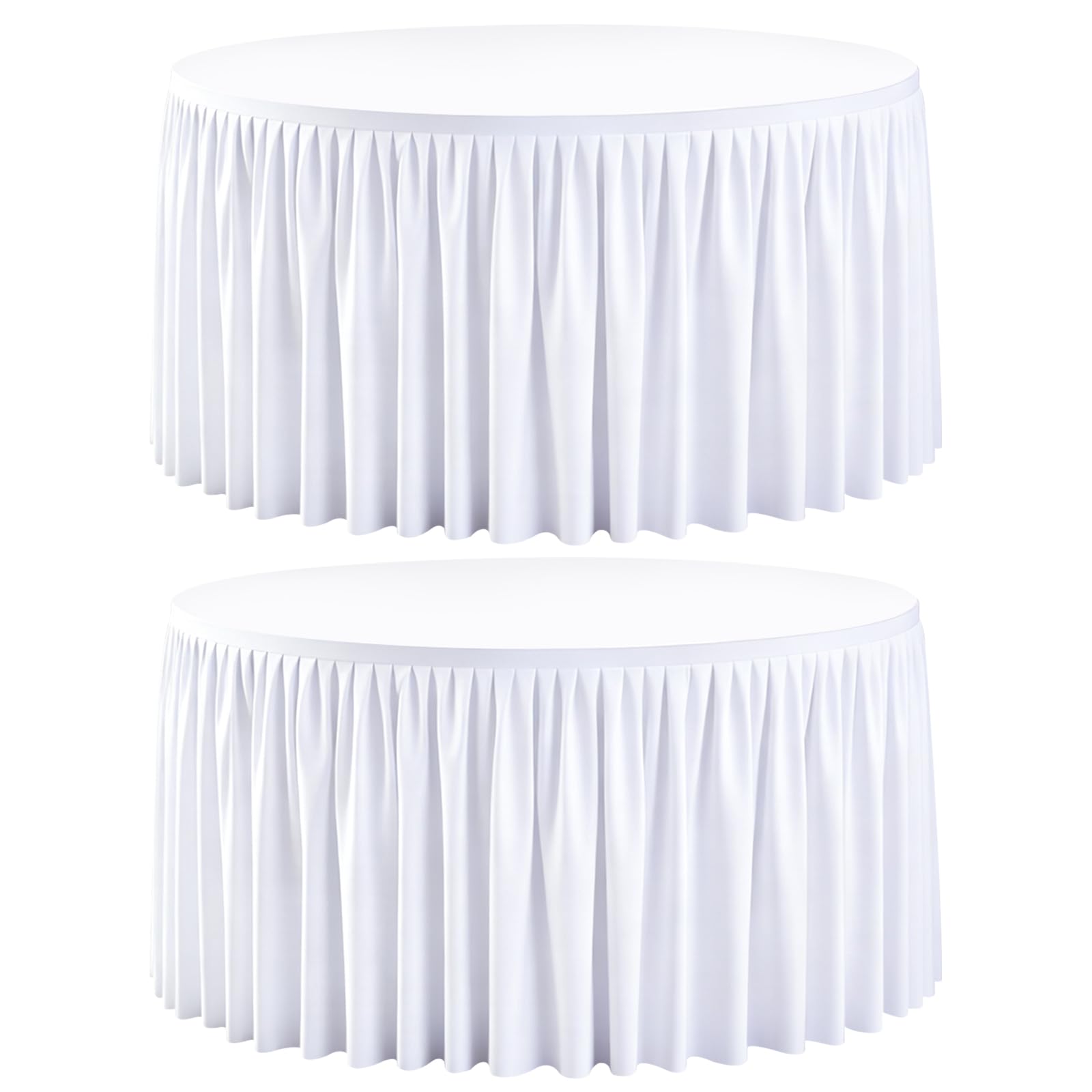 GEWONELIFE 2 Pack White Round Spandex Tablecloth for 72 Inch Round Table, 132 Inch Stretch Fitted Tablecloth, Wrinkle-Free Table Cover with Skirt for Wedding, Banquet, Baby Shower, Birthday, Catering