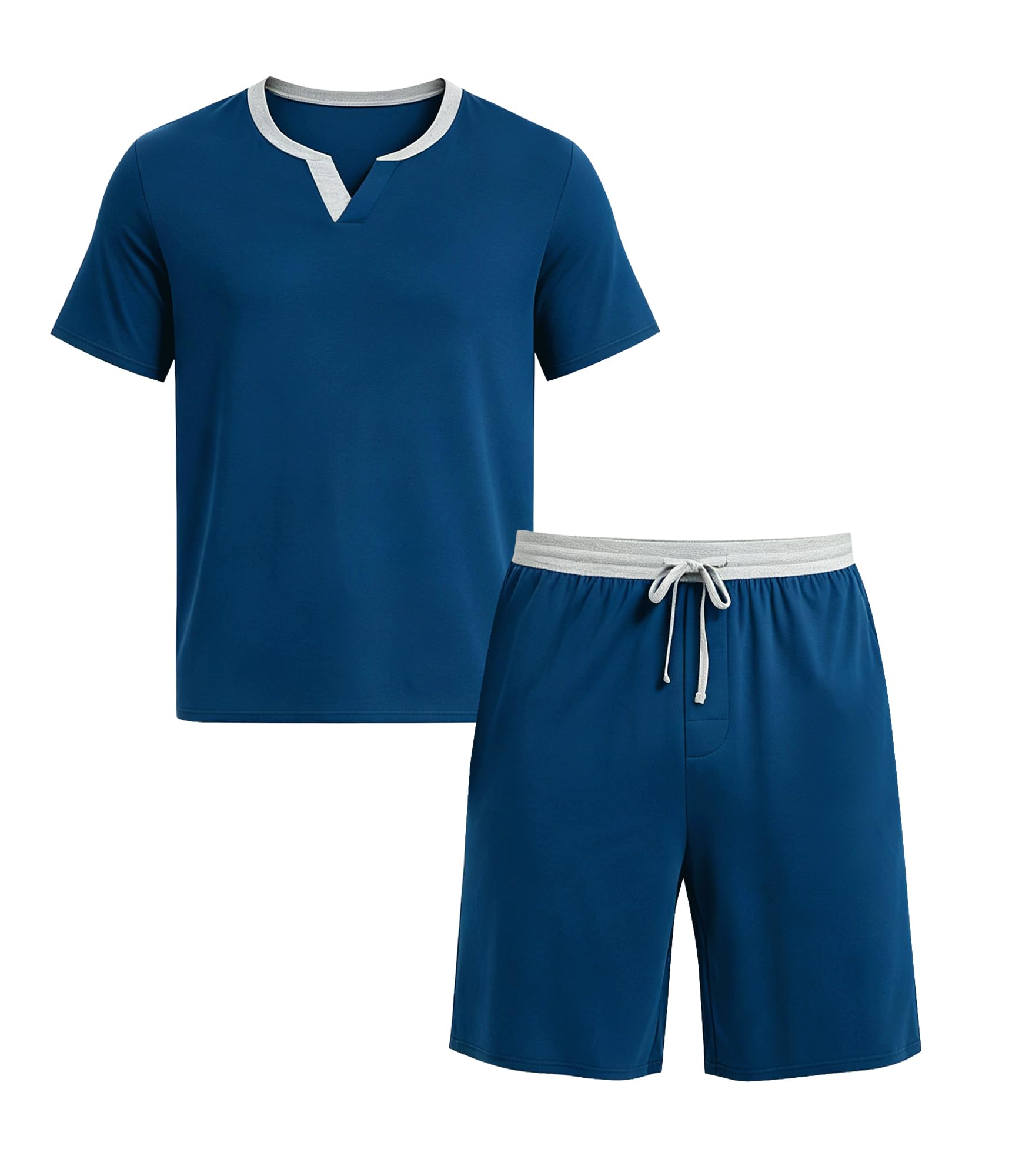 nachila Men's Pajamas Set-Viscose Made from Bamboo,Short Sleeve Pjs 2 Piece Pajama Cool Sleepwear with Short Pants-picture-39